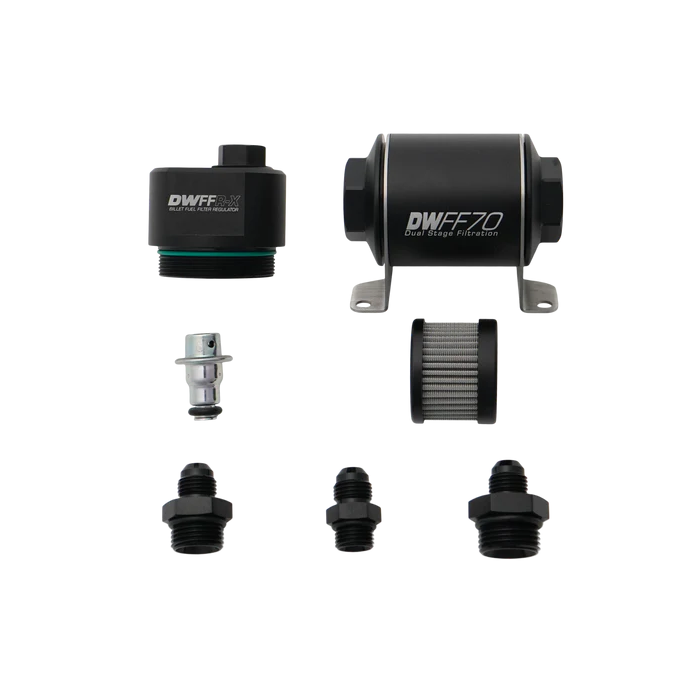 DeatschWerks 70mm Billet Aluminum Fuel Filter Regulator DWFFR-X, 10-micron, with 6AN fittings