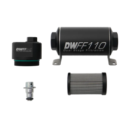 Regulador de filtro de combustible DWFFR-X de 110 mm mecanizado en aluminio, 10 micras, DeatschWerks