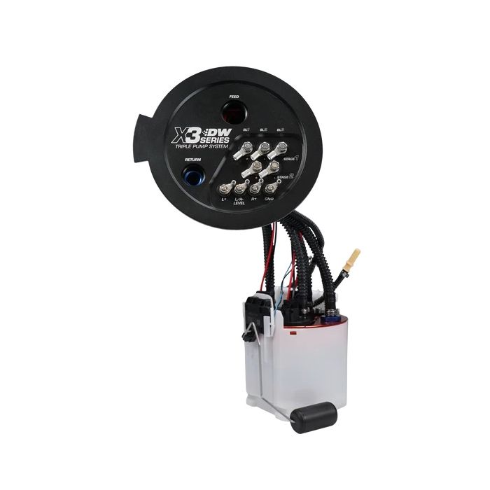 X3 Series fuel pump module with three DW420 DeatschWerks pumps for Toyota Supra A90 and BMW M3/M4.