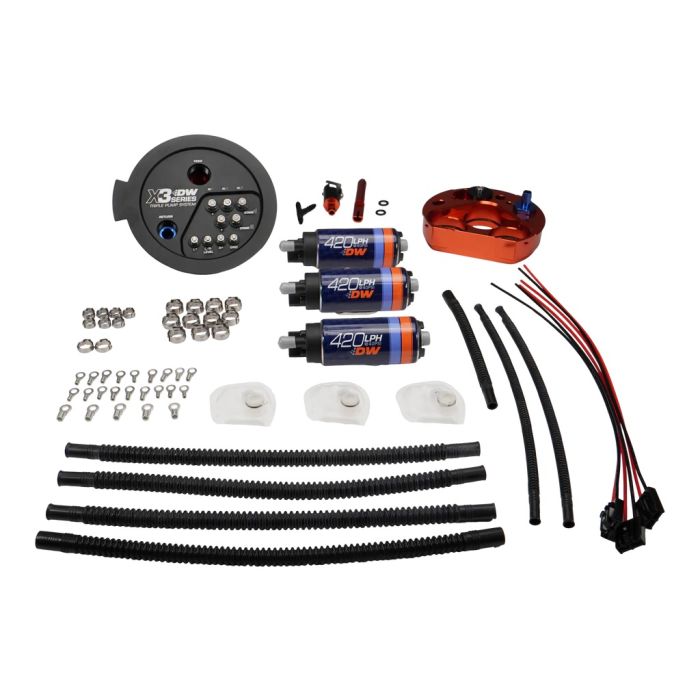 X3 Series fuel pump module with three DW420 DeatschWerks pumps for Toyota Supra A90 and BMW M3/M4.