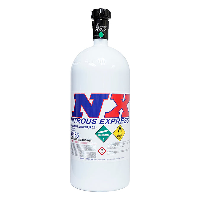 Botella de 10 Lb con válvula Lightning 500 y racor 6AN, 6,89 de diá. x 20,19 de alto, Nitrous Express NX 11100-6