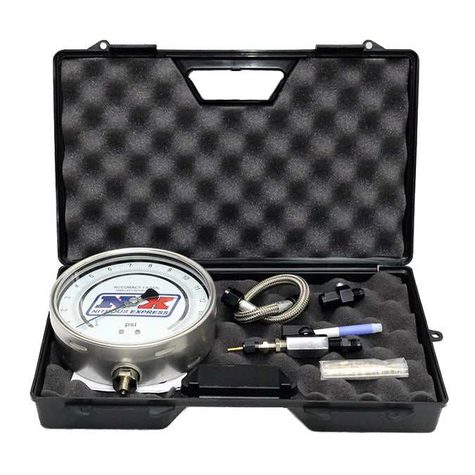 Master Flo-Check con manómetro de 6", estuche, líneas, racores y calibres Nitrous Express NX 15529