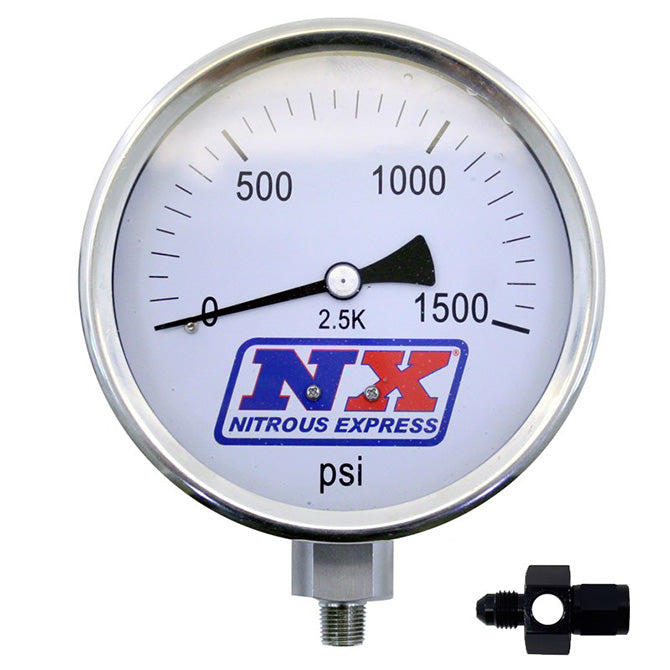 Manómetro de presión de nitro de 4 pulgadas (con glicerina) con adaptador 6AN Nitrous Express NX 15542