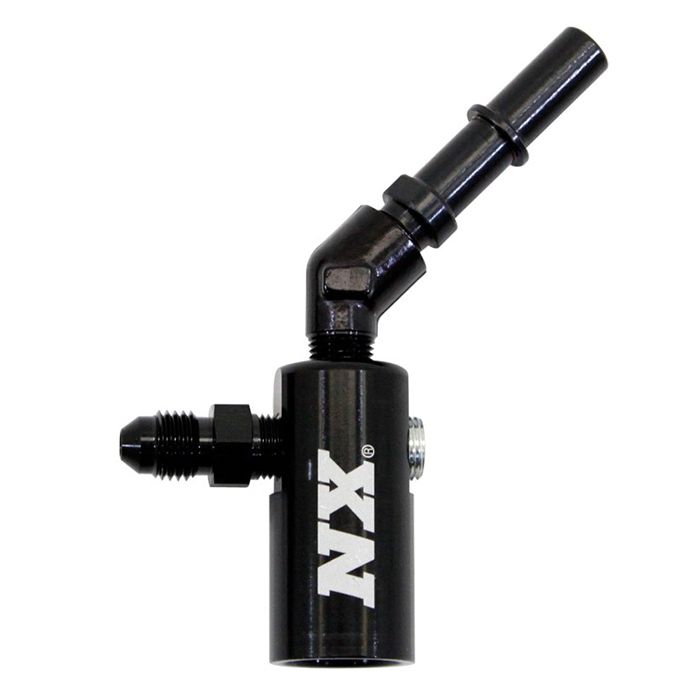 Adaptador de línea de combustible de aluminio mecanizado de 3/8-10 mm para modelos recientes, 45 grados, Nitrous Express NX 16185-45
