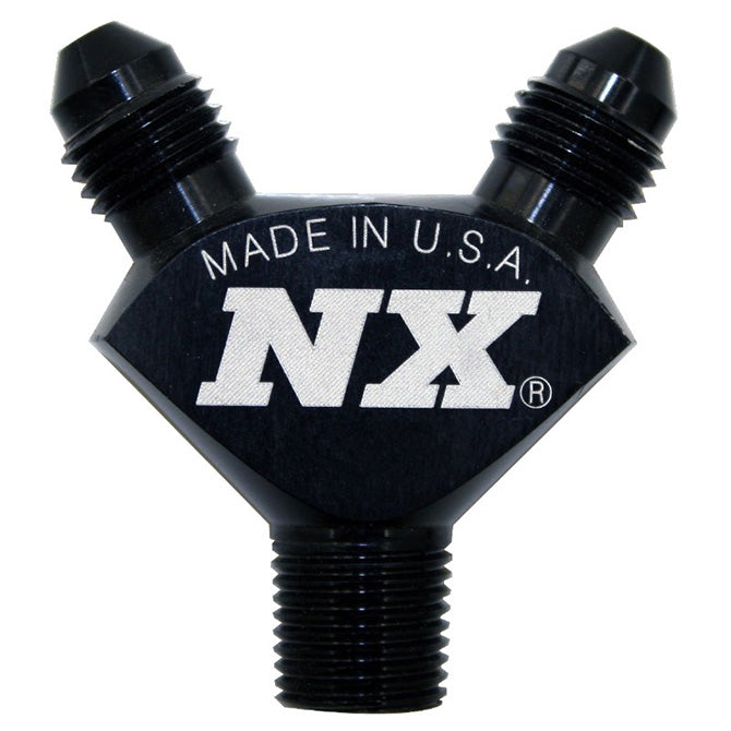 Racor en Y Pure-Flo de billet 1/8NPT x AN3 x AN3 negro Nitrous Express NX 16378