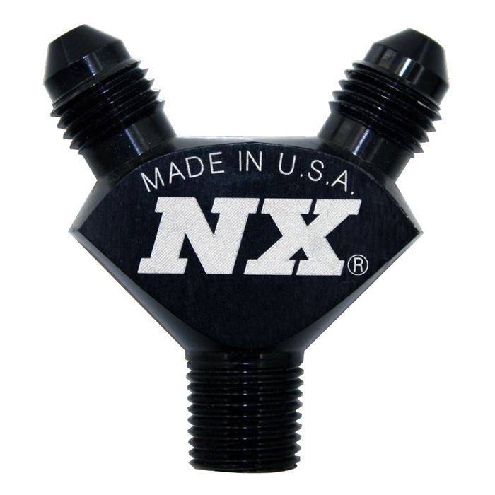 Pure-Flo 1/8 NPT x AN3 x AN3 Machined Aluminum Y-Connector, Black, for Nitrous Express NX 16378