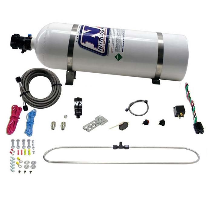 El anillo pulverizador N-Tercooler reduce la temperatura de entrada de aire en aplicaciones turbo con botella de 15 lb de Nitrous Express NX 20000R-15.