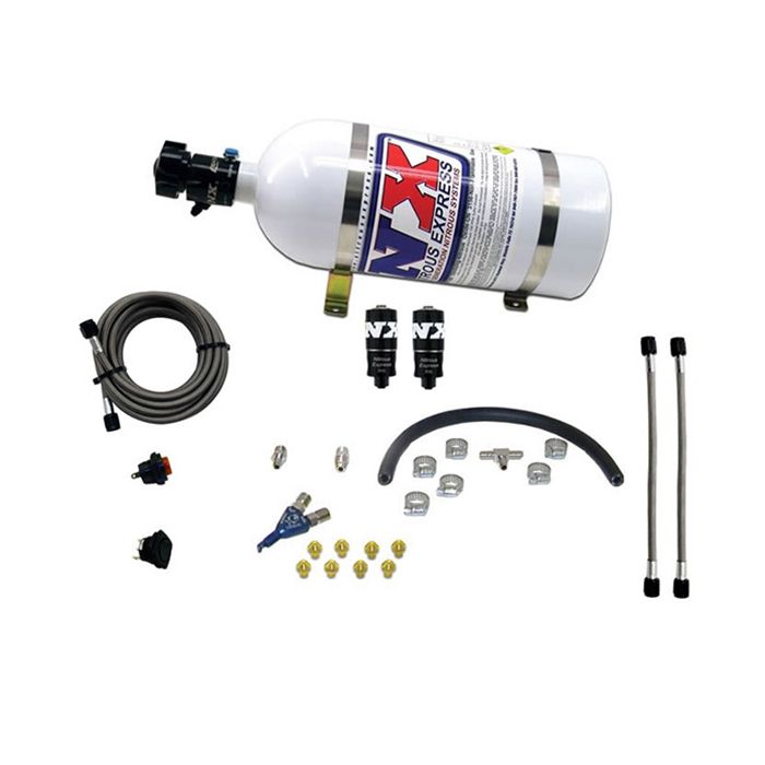 Sistema Piranha de inyección electrónica de combustible (EFI) de una sola boquilla para motores de 35, 50 y 75 CV con botella de 10 lb de óxido nitroso Express NX 20001-10.
