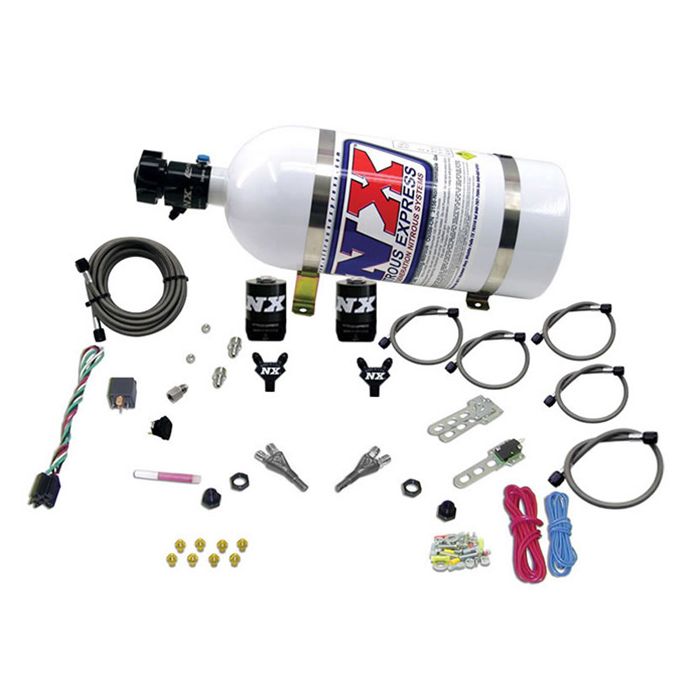 Sistema de óxido nitroso de doble boquilla con botella de 10 lb para GM TBI TODOS (50-75-100-125 HP) Nitrous Express NX 20218-10