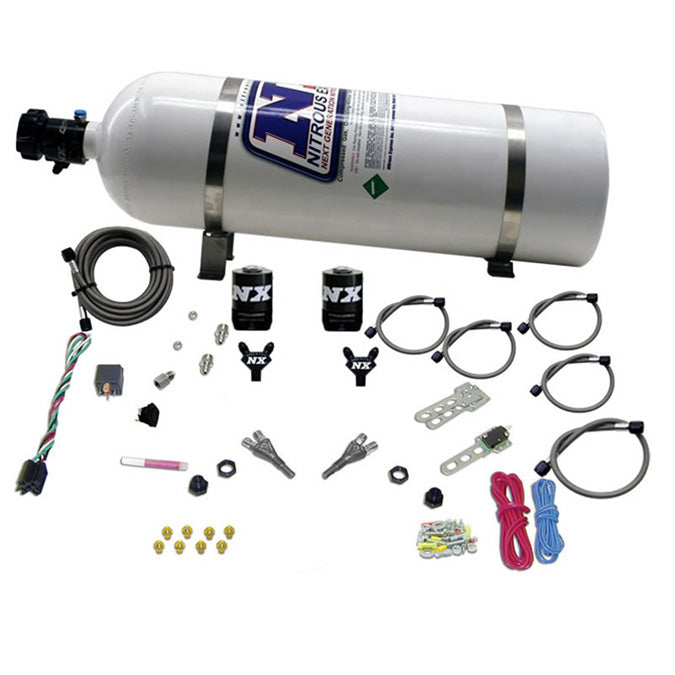 Sistema de nitro de doble boquilla con botella de 15 Lb para GM TBI todos (50-75-100-125 CV) Nitrous Express NX 20218-15
