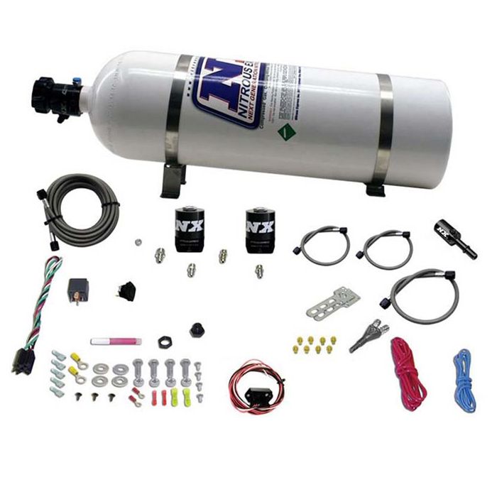 Sistema de control electrónico de acelerador (fly-by-wire) de boquilla única para motores Hemi y SRT8 (35-150 Hp) con botella de 15 lb de Nitrous Express NX 20918-15
