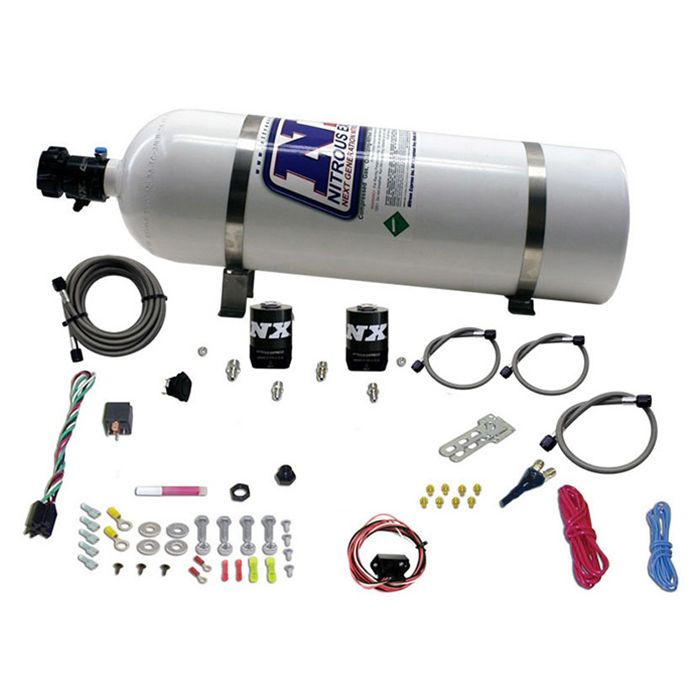 Sistema de inyección electrónica de un solo inyector con botella de 6,8 kg (15 lb) para vehículos GM (35-150 CV) Nitrous Express NX 20930-15