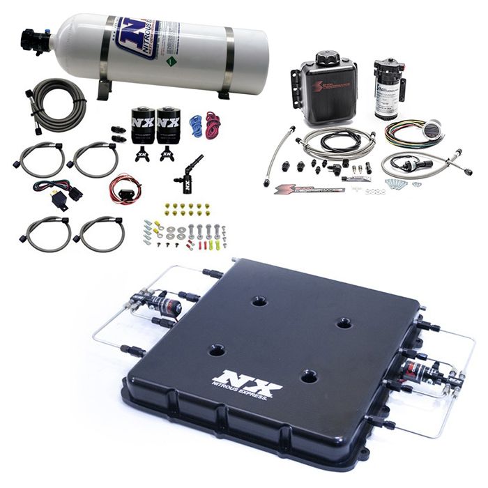 Sistema de óxido nitroso y metanol de agua con tapa de sobrealimentador Billet LT4 Nitrous Express NX de 15 lb (20939BMF-15)