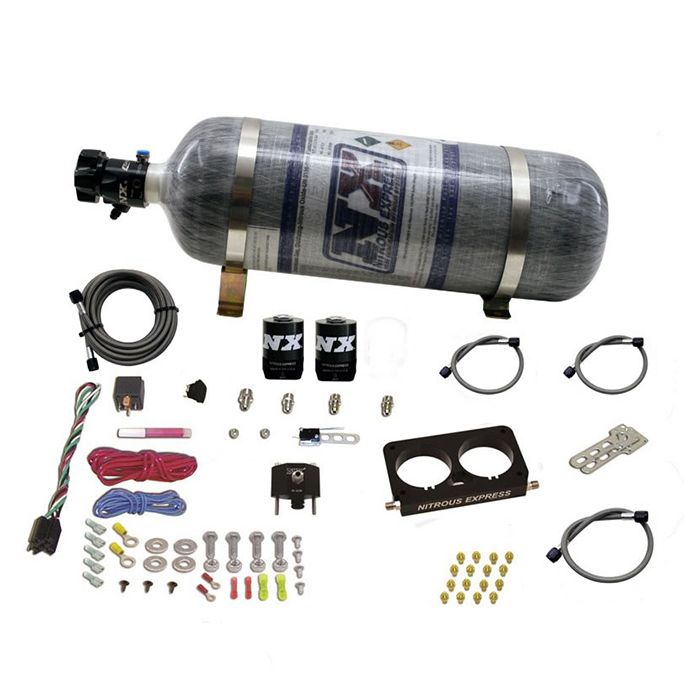 Sistema de placa de óxido nitroso de 4 válvulas - Cuerpo de aceleración original con botella de carbón de 12 lb para Ford Nitrous Express NX 20950D-12