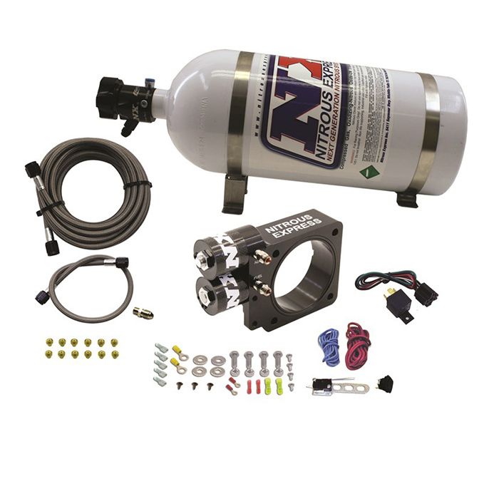 Sistema de inyección de óxido nitroso con botella de 10 lb para motor Ford de varillas de empuje de 5.0 L Nitrous Express NX 20955-10