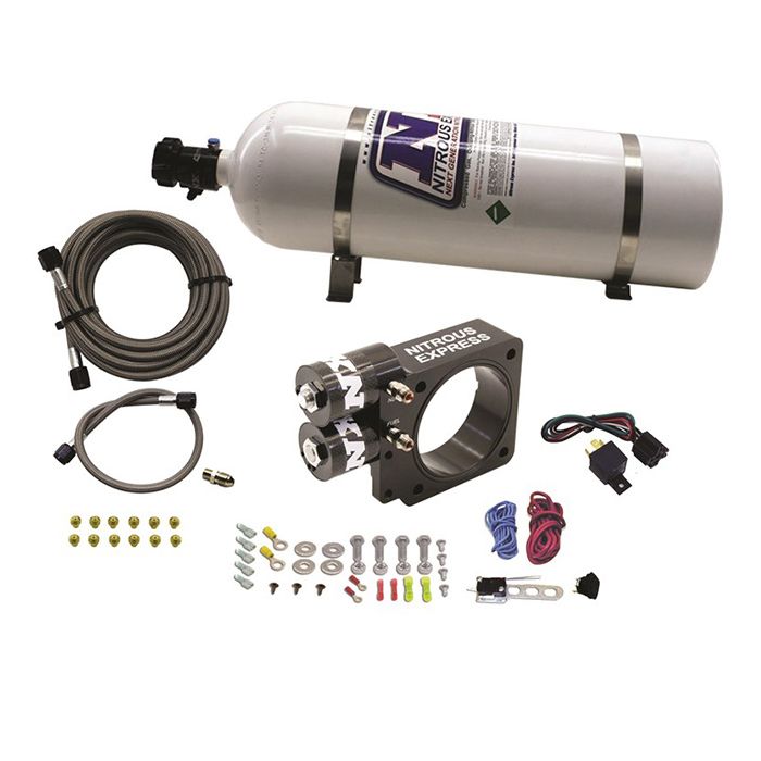 Sistema de inyección de óxido nitroso con botella de 15 lb para motor Ford de varillas de empuje de 5.0 L Nitrous Express NX 20955-15