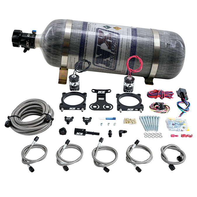 Sistema de placas para doble cuerpo de mariposa con botella de carbono de 12 lb para Ford Mustang 5.0L 2024+ Nitrous Express NX 20964-12