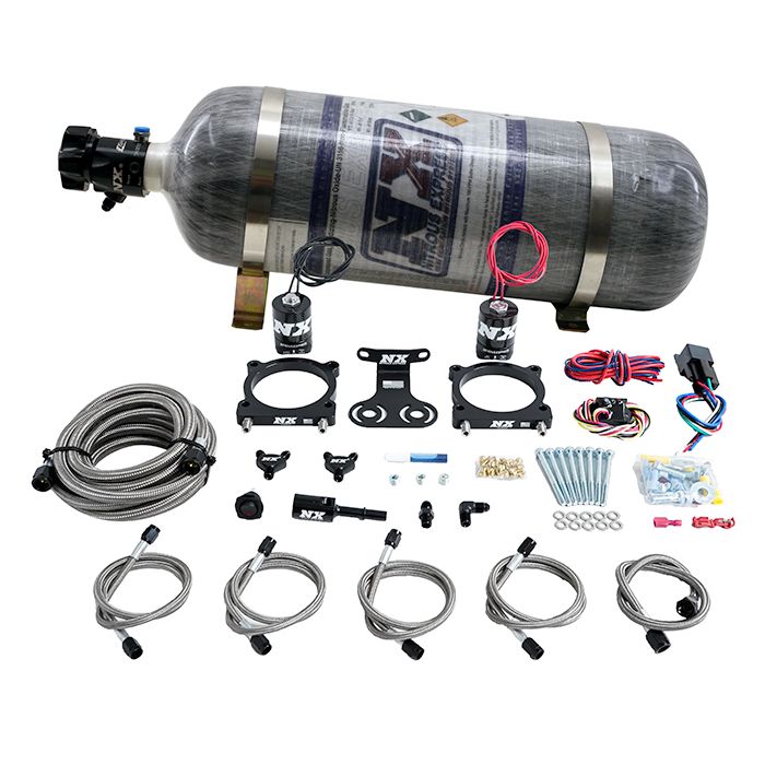 Sistema de placa de cuerpo de aceleración doble con botella de carbón de 12 lb para Ford Mustang 5.0L 2024+ Nitrous Express NX 20964-12