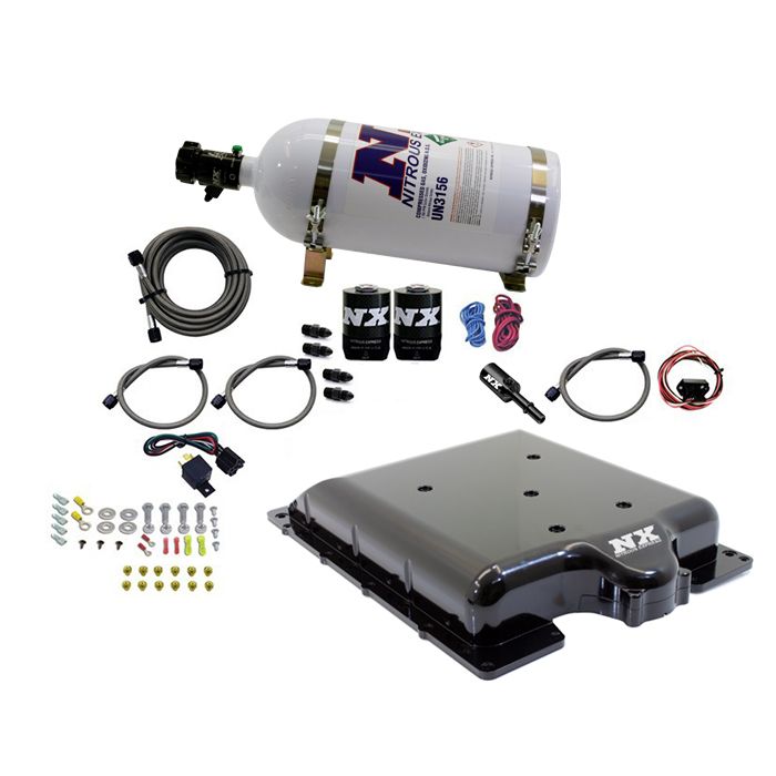 Tapa de sobrealimentador de aluminio mecanizado con sistema de óxido nitroso integrado y botella de 10 lb para Dodge Hellcat / Demon Nitrous Express NX 20972-10