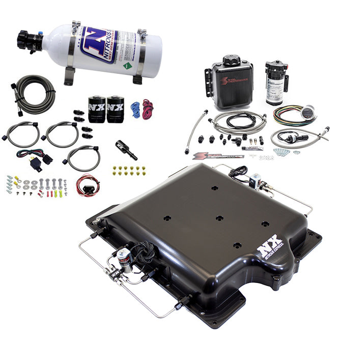Tapa de compresor billet con nitro integrado y agua/metanol con botella de 5 Lb para Dodge Hellcat / Demon Nitrous Express NX 20972BMF-05