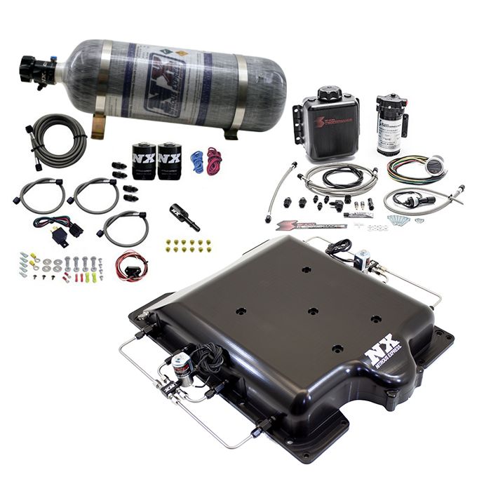 Billet Supercharger Lid with Integrated Nitrous and Water/Methanol System with 12lb Bottle for Dodge Hellcat / Demon Nitrous Express NX 20972BMF-12