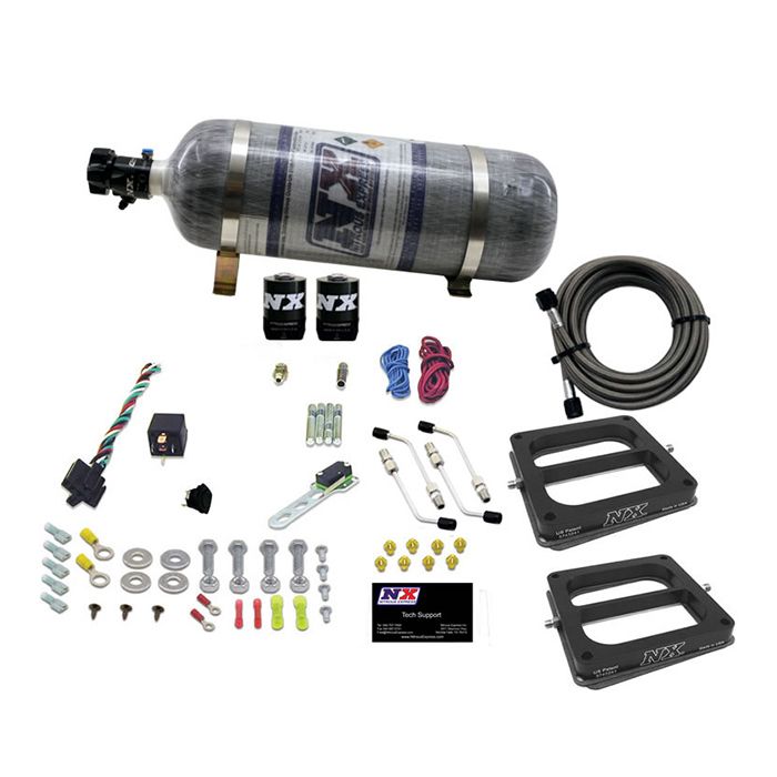 Nitrous Express NX 30270-12 4500 Gasoline Conventional Double Plate System, Stage 6, 50-300 HP with 12 lb Carbon Fiber Bottle