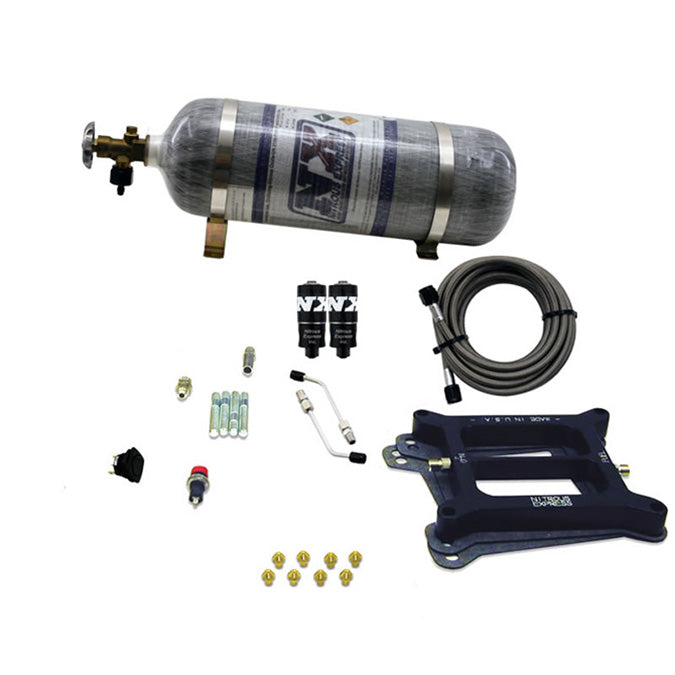 Sistema de placa de nitroso 4150 Hitman 100-150-200 CV con botella de carbono de 12 lb Nitrous Express NX 40040-12