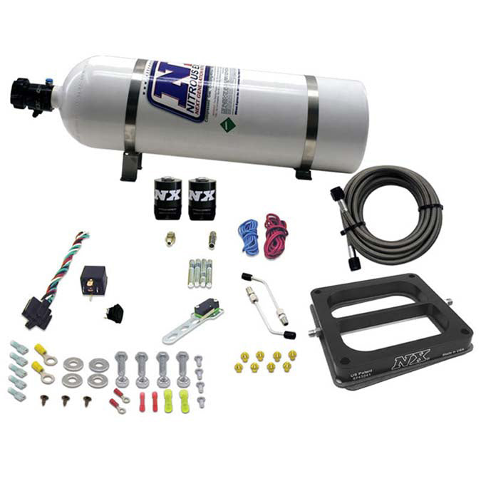 Sistema de placa de nitroso 4500 Hitman Dominator 100-150-200 CV con botella de 15 lb Nitrous Express NX 40070-15
