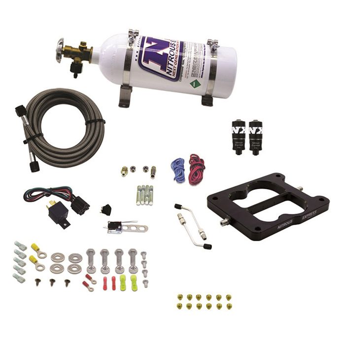 Sistema de óxido nitroso Q-Jet Holley Spreadbore Hitman de 100-150-200 Hp con botella de 5 lb Nitrous Express NX 40080-05