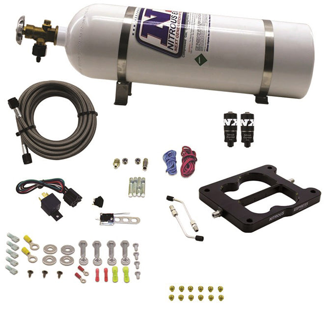 Sistema de nitrous Q-Jet Holley Spreadbore Hitman 100-150-200 CV con botella de 15 lb Nitrous Express NX 40080-15
