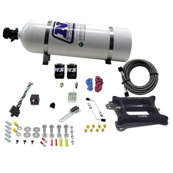 Kit de nitroso con placa convencional 4150 gasolina Pro-Power 100-500 CV con botella de 15 lb Nitrous Express NX 50040-15