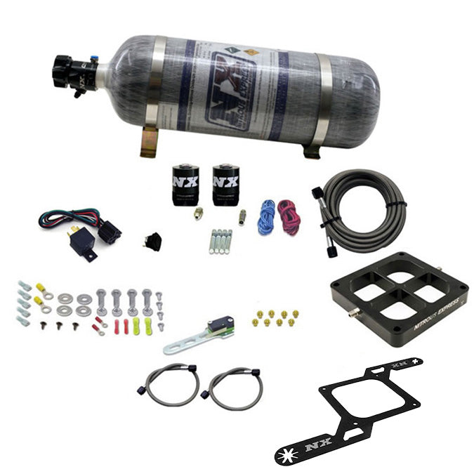 Sistema de placa Crossbar Billet 4500 de una etapa 100-500 CV con botella de carbono de 12 Lb Nitrous Express NX 63570-12