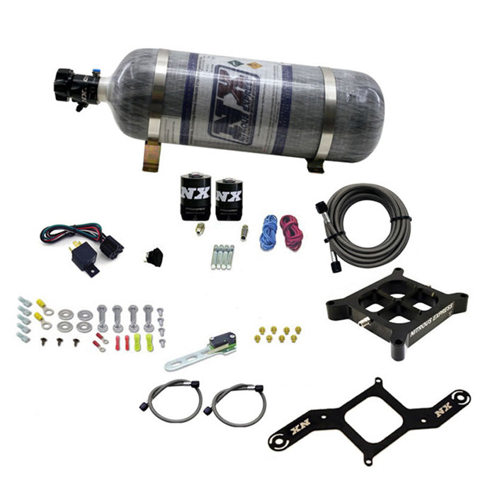 Sistema de placa Billet Crossbar 4150 de una etapa 250-750 CV con botella de carbono de 12 Lb Nitrous Express NX 63840-12