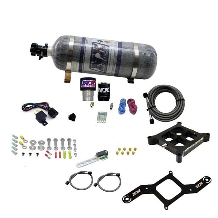 Nitrous Express NX 63940-12 Single Stage 4150 Stinger Aluminum Plate System for 250-650hp engines with a 12lb carbon fiber bottle.
