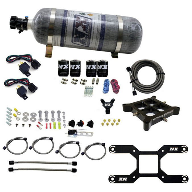 Sistema de placa Billet Crossbar 4150 de doble etapa 100-1000 CV con botella de carbono de 12 Lb Nitrous Express NX 66042-12
