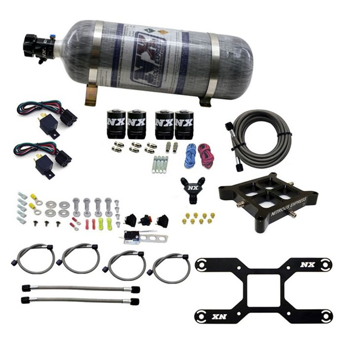 Nitrous Express NX 66042-12 Dual Stage 4150 Aluminum Crossbar Plate System for 100-1000 HP with 12lb Carbon Fiber Bottle