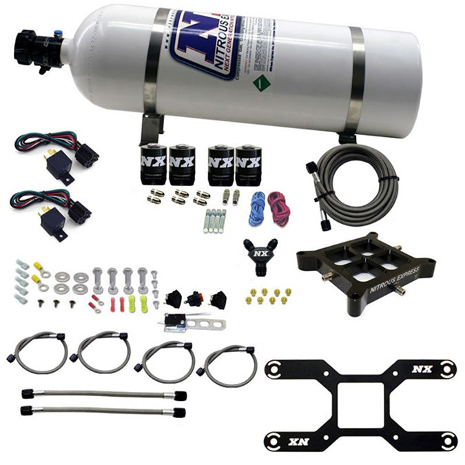 Sistema de placa con travesaño de aluminio mecanizado Dry Quad Stage 100-2000 CV brida 4150 15LB Nitrous Express NX 66442-15