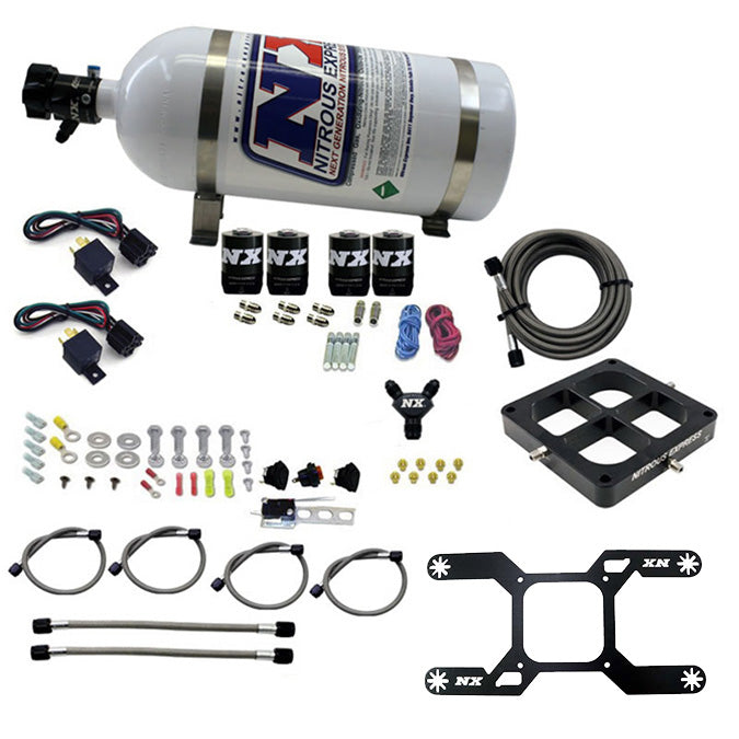 Sistema de placa con travesaño de aluminio mecanizado Dry Quad Stage 100-2000 CV brida 4500 10LB Nitrous Express NX 66447-10