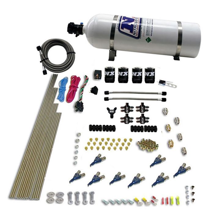 Sistema de óxido nitroso de puerto directo EFI de 8 cilindros para gasolina (200-500 hp) 15 LB Nitrous Express NX 80001EFI-15