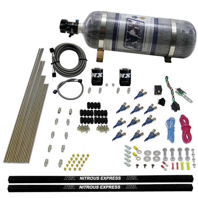 Sistema de nitro Piranha direct port de 10 cilindros (250-500 CV) 12LB Carbon Nitrous Express 81000EFI-12