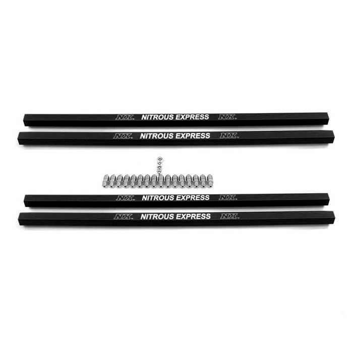 Nitrous Express NX 90002 Injector Rail (Double Rail) with Rail Fittings, 4 Single Hole Black Rails and Pipe Connection