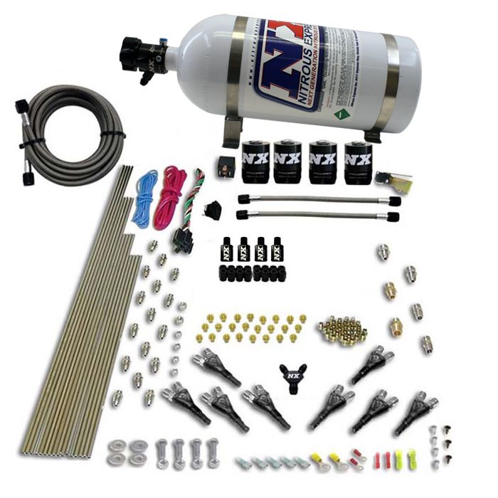8 cilindros Shark Direct Port 4 solenoides con botella de 10 lb (inyección de 200-500 hp) Nitrous Express NX 90006-10 de 10 lb