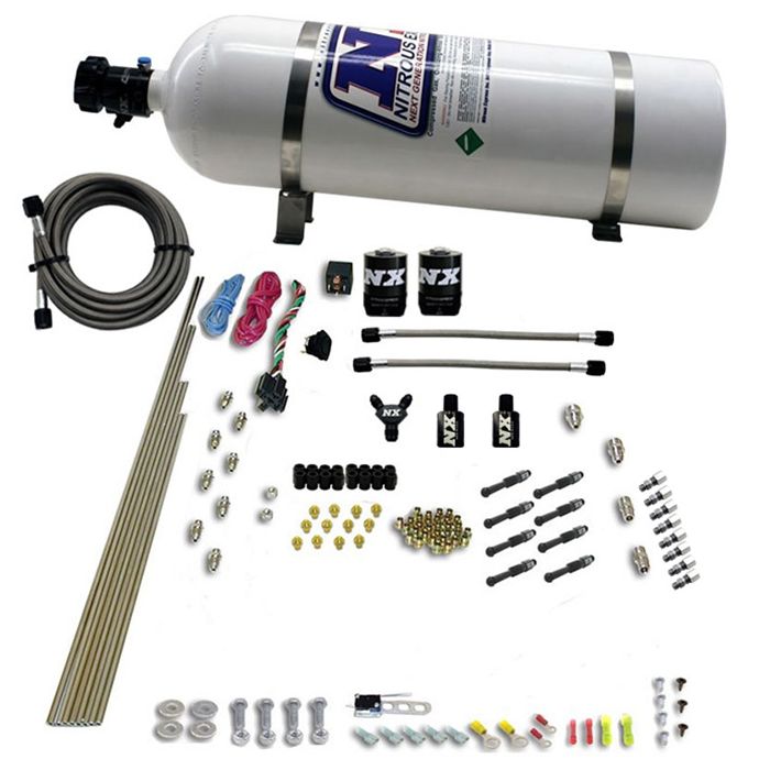 Sistema de óxido nitroso de puerto directo en seco de 8 cilindros, 15 lb, Nitrous Express NX 93006-15