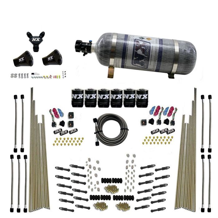Sistema de óxido nitroso de tres etapas para motores de 8 cilindros, de puerto directo en seco, 12 lb, Nitrous Express NX 93206-12