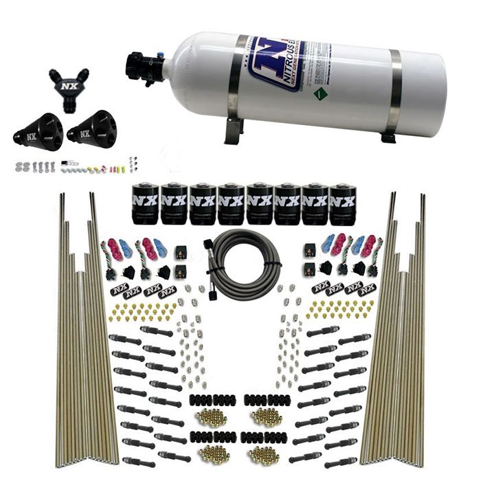 Sistema de óxido nitroso de cuatro etapas para motores de 8 cilindros, de puerto directo en seco, 15 lb, Nitrous Express NX 93306-15