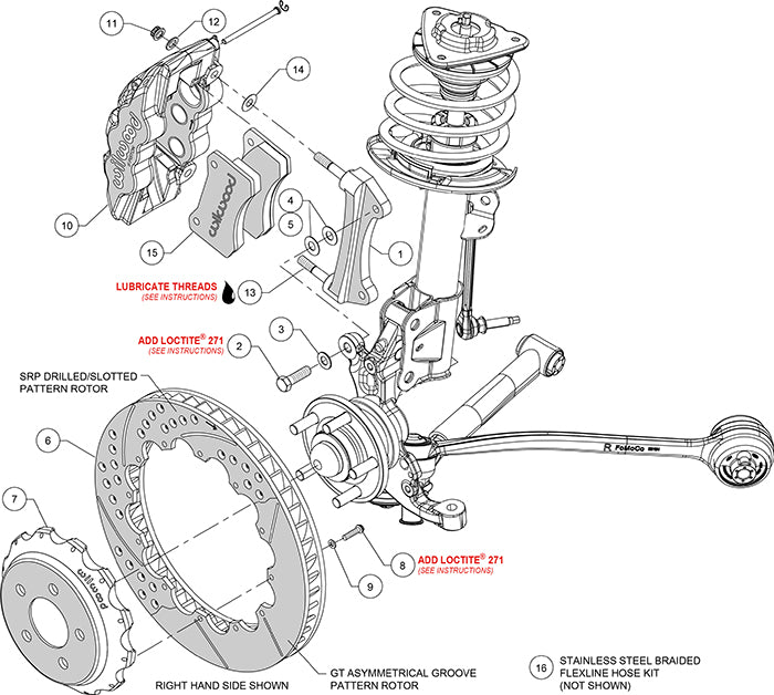 Kit de frenos delantero Wilwood 140-13886 AERO6 Big Brake 14.00 negro para Ford