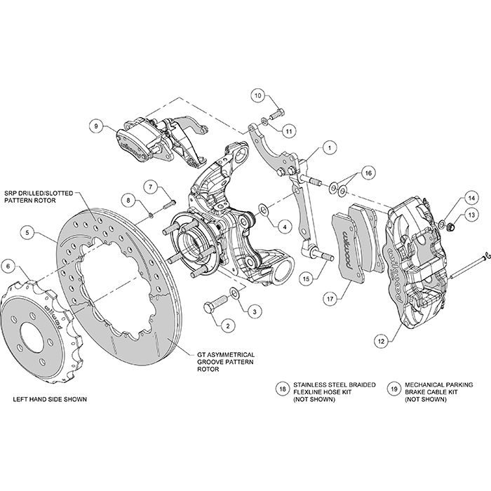 Wilwood 140-13888-D Large Rear Parking Brake Kit AERO4-MC4, 14.00, Drilled, Black for Ford