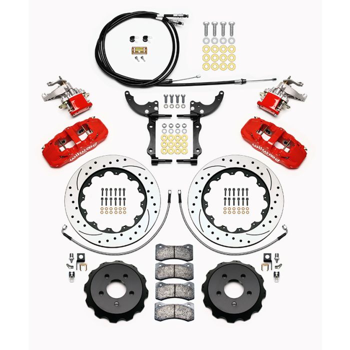 Wilwood 140-13888-DR AERO4-MC4 Big Rear Parking Brake Kit, Drilled, Red, 14.00 for Ford