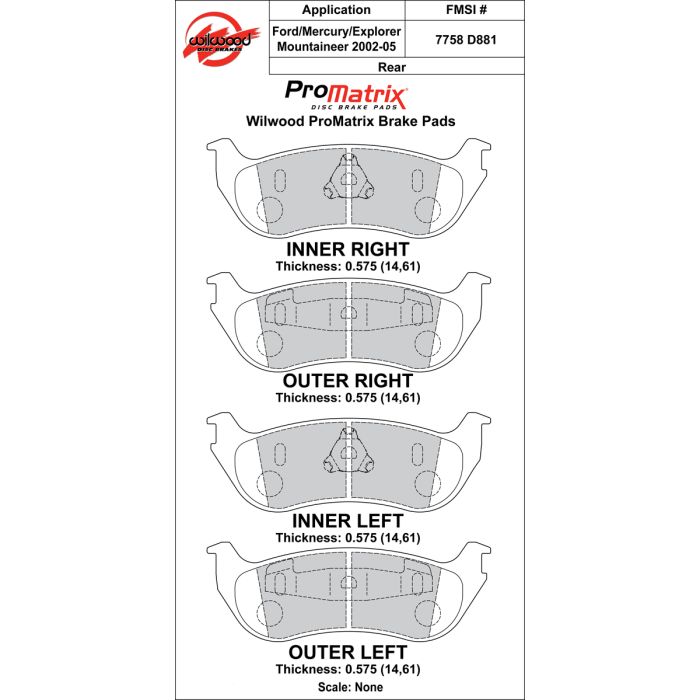 Wilwood 150-10-D0881K BP-10 D881 High-Performance Street Racing Brake Pads .58
