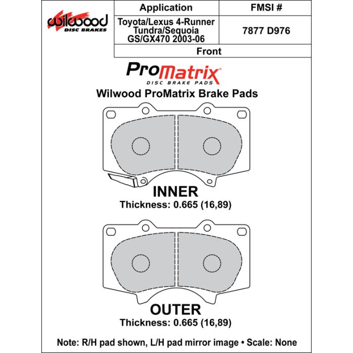 Wilwood 150-10-D0976K BP-10 D976 High-Performance Street/Competition Brake Pads .665